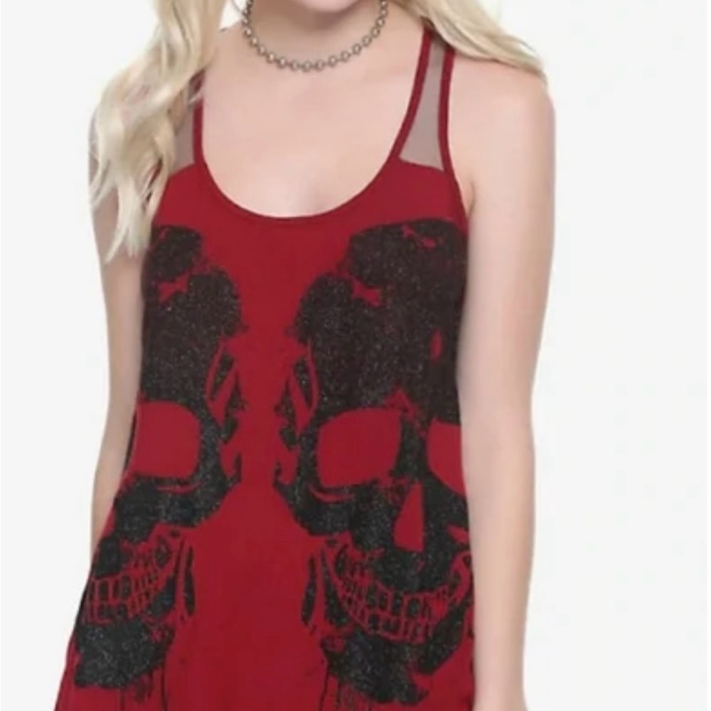 Red Skull Graphic Tank Top - Women Concert, Goth, Punk, Y2K, Grunge